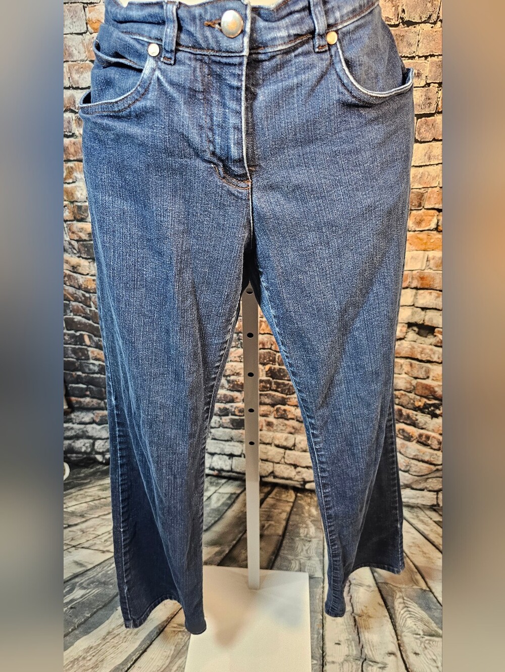 Eileen Fisher Petite Small High Rise Straight Leg Jeans Dark Wash Stretch Denim